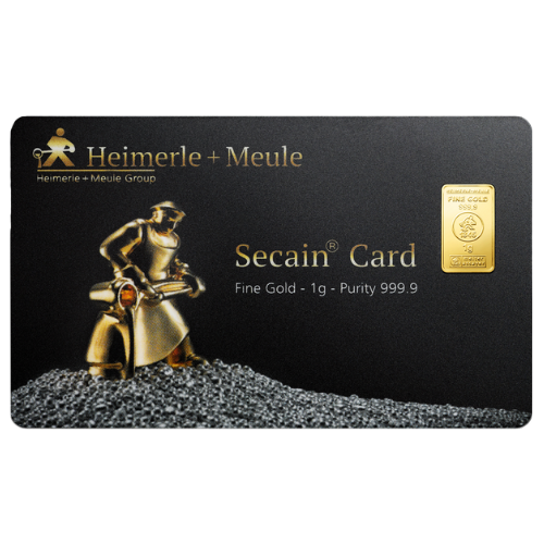 1g Goldbarren Heimerle und Meule Secain Card